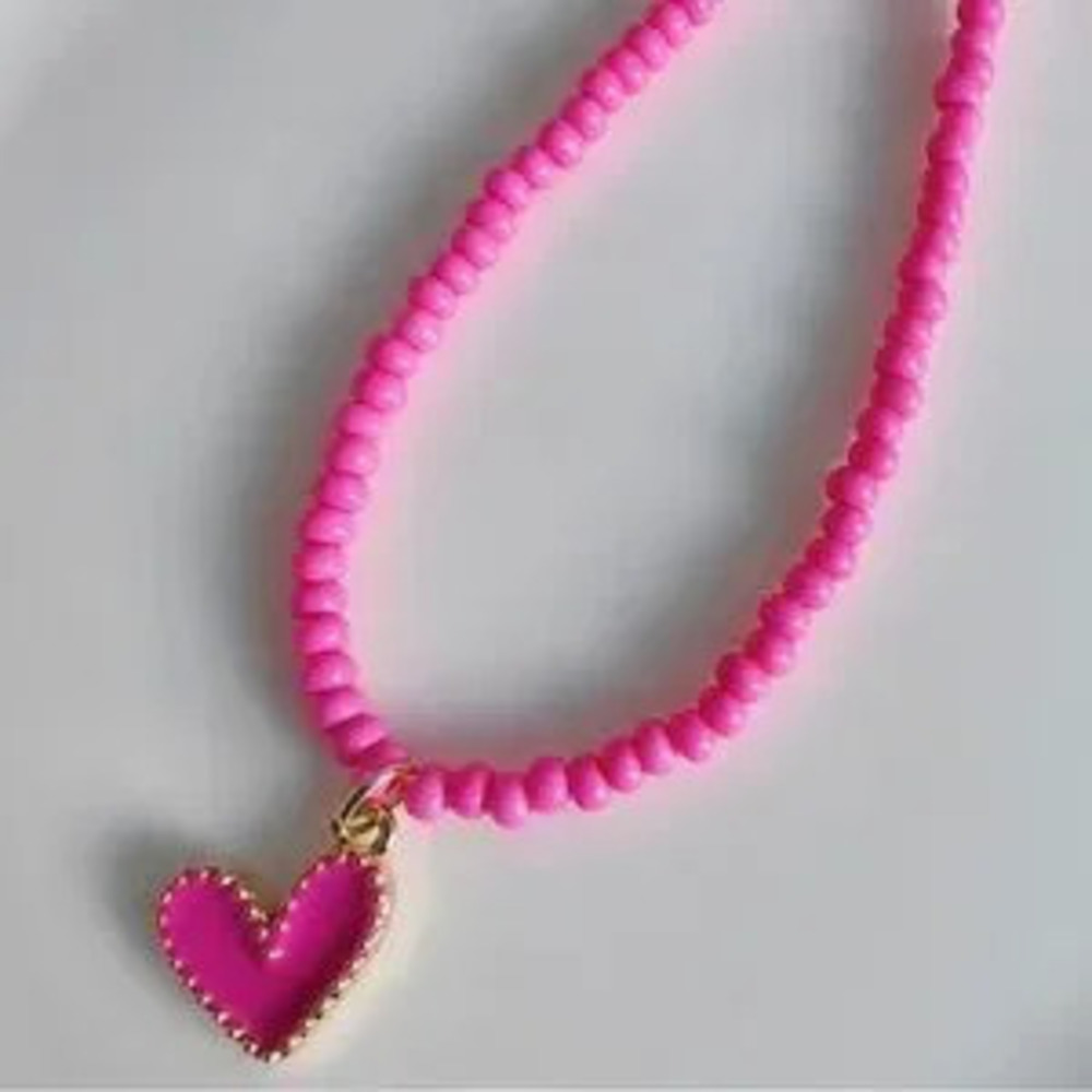 Colorful Enamel Heart?Beaded Necklace
